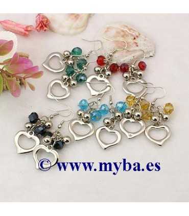 PENDIENTES CORAZÓN Y CRISTAL  COLOR SORPRESA 1 PAR