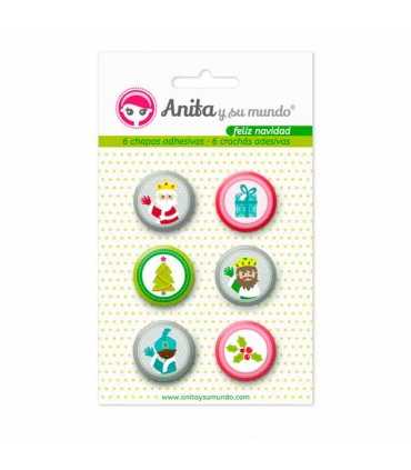 6 CHAPAS ADHESIVAS ANITA FELIZ NAVIDAD