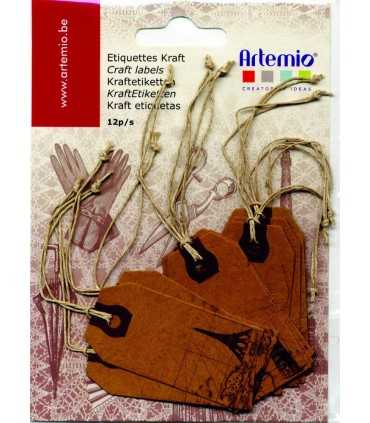 ETIQUETAS PAPEL KRAFT IMPRESAS 6x3 CM CORDÓN 12 UD