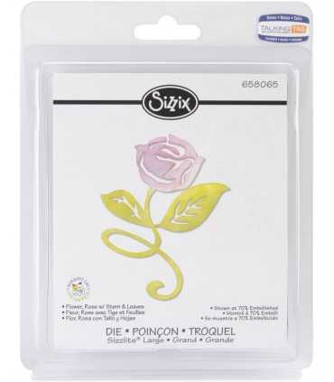 TROQUEL SIZZLITS SIZZIX FLOR ROSA CON TALLO Y HOJA