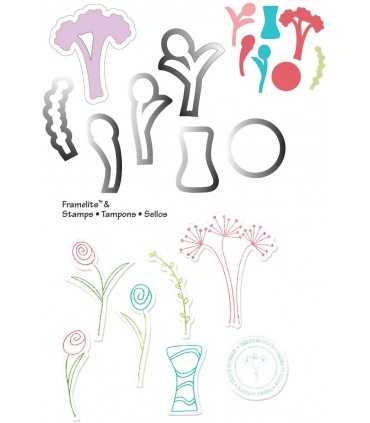 SIZZIX TROQUELES FRAMELITS+SELLOS FLORES Y FLORERO