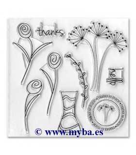 SIZZIX TROQUELES FRAMELITS+SELLOS FLORES Y FLORERO