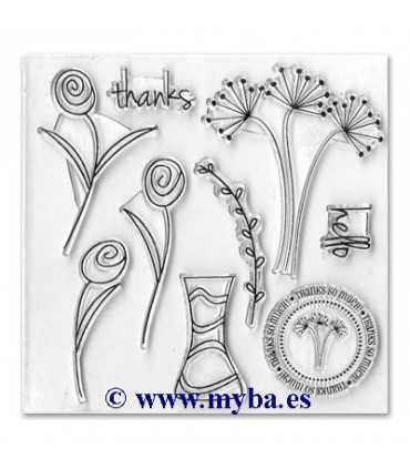 SIZZIX TROQUELES FRAMELITS+SELLOS FLORES Y FLORERO