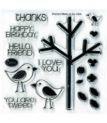 SIZZIX TROQUELES FRAMELITS+SELLOS PÁJAROS Y ÁRBOL