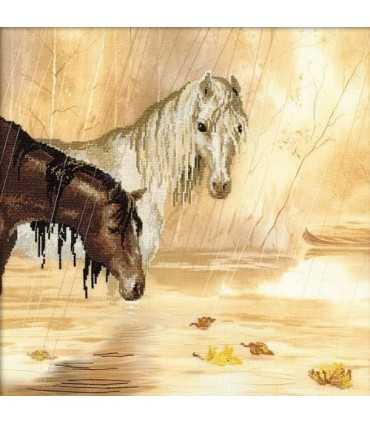 KIT PUNTO CRUZ RIOLIS CABALLOS LLUVIA 38x38 CM