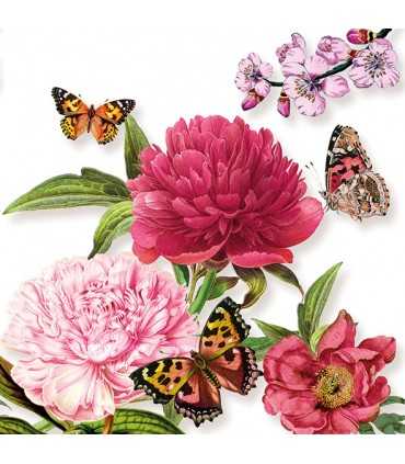 SERVILLETAS AMBIENTE 33x33cm 20 UD PEONIAS BLANCO