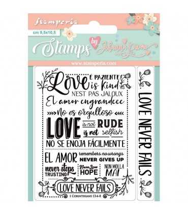 SELLO ACRILICO STAMPERIA 95x105 LOVE NEVER FAILS