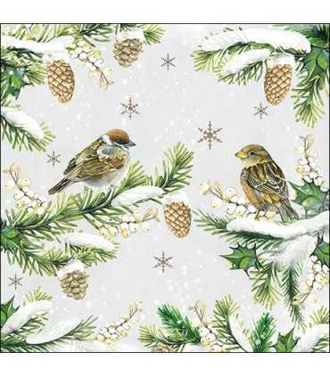 SERVILLETAS AMBIENTE 20UD 33x33cm SPARROWS IN SNOW