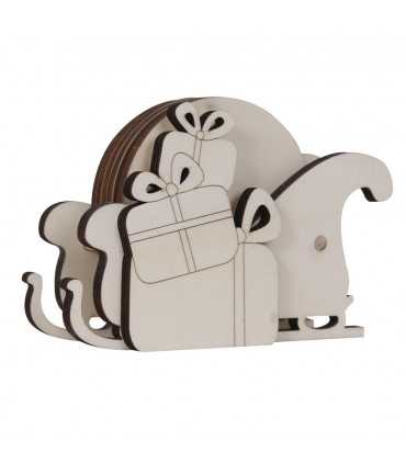 6 POSAVASOS + SOPORTE TRINEO REGALOS 18x12 CM