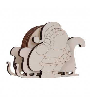 6 POSAVASOS + SOPORTE TRINEO PAPA NOEL 18x12 CM