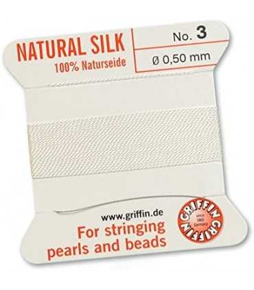 HILO DE SEDA BLANCO 0,50 MM CON AGUJA. 2M.