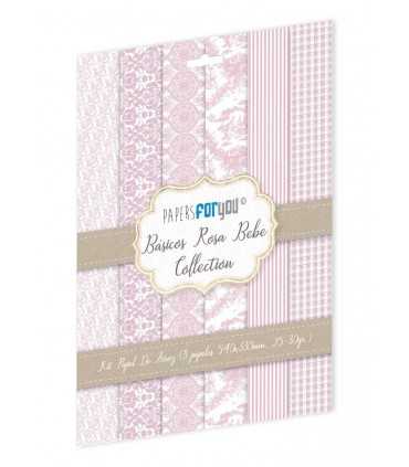 KIT 8 PAPELES ARROZ 54X33CM BASICOS ROSA BEBE