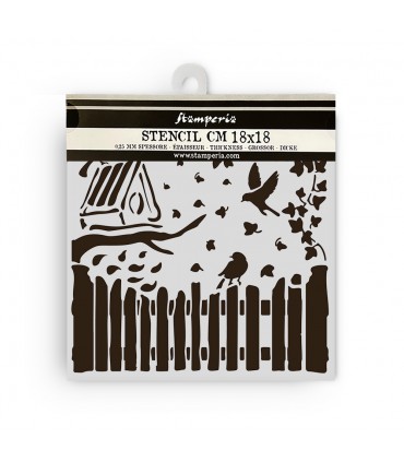 PLANTILLA MIX MEDIA 18x18CM 0,25MM VALLA Y PAJAROS