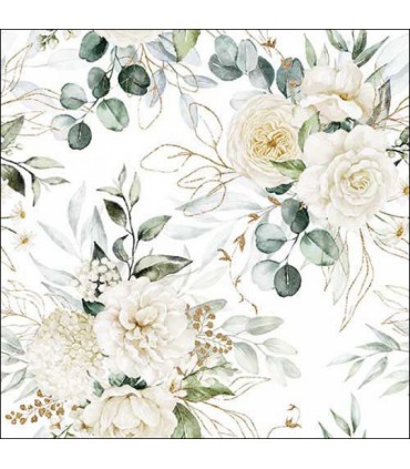 SERVILLETAS AMBIENTE 33x33cm 20UD ROSAS BLANCAS