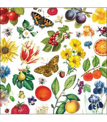 SERVILLETAS AMBIENTE 33x33cm 20UD FLORES Y FRUTOS