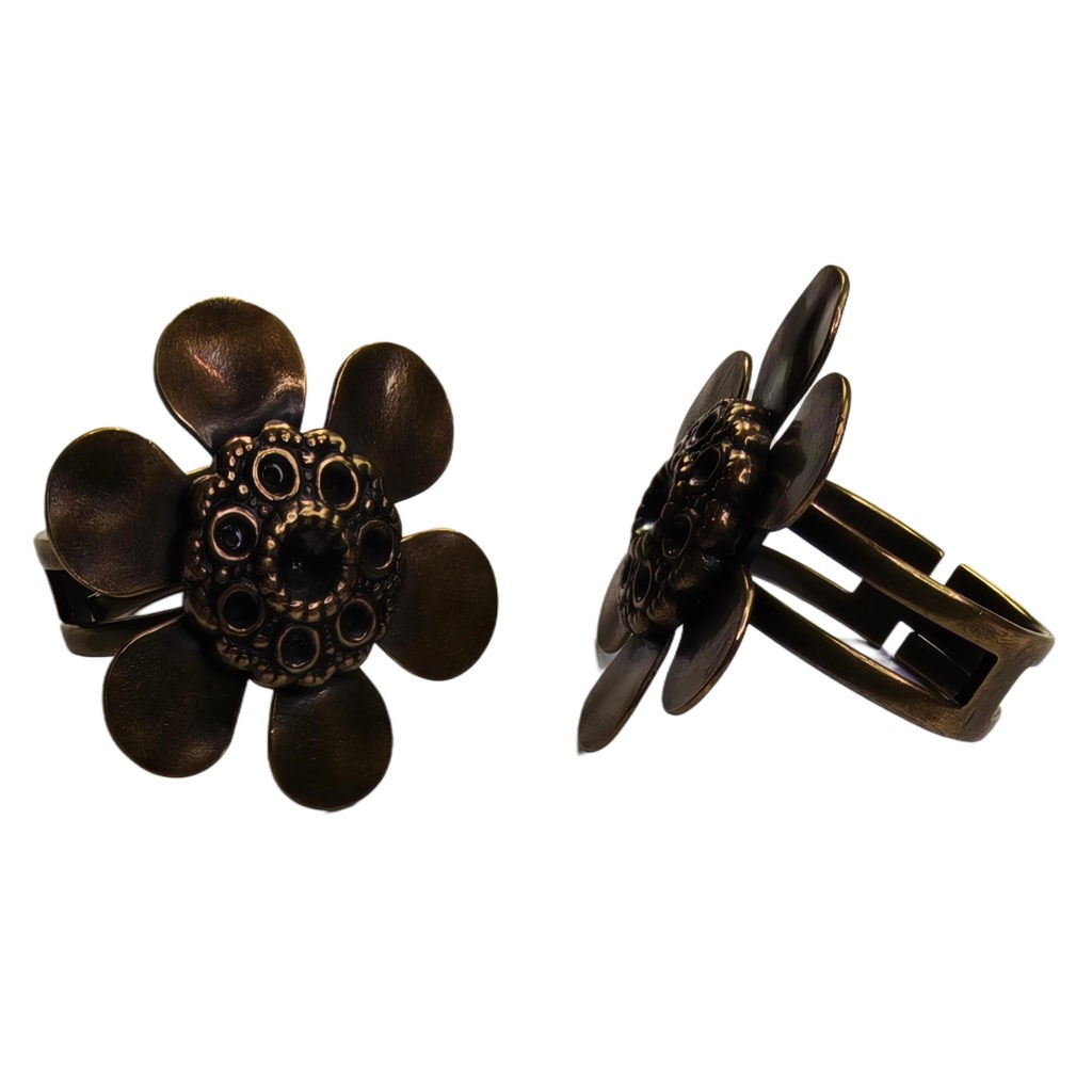 ANILLO FUNDICIÓN AJUSTABLE FLOR 27 mm : Acabado:Baño Dorado Antiguo