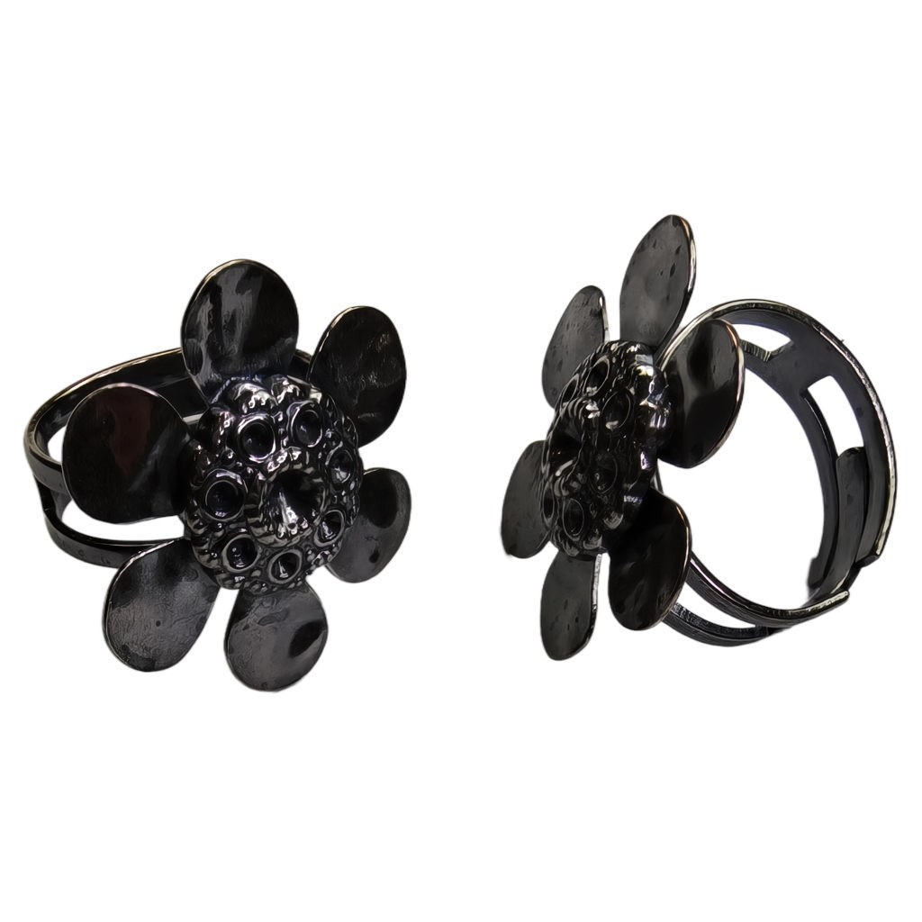 ANILLO FUNDICIÓN AJUSTABLE FLOR 27 mm : Acabado:Baño Plata Antigua