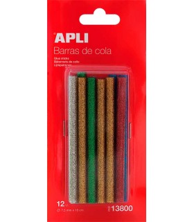 BARRAS DE COLA GLITTER APLI 7,5 MM x 10 CM 12 UD