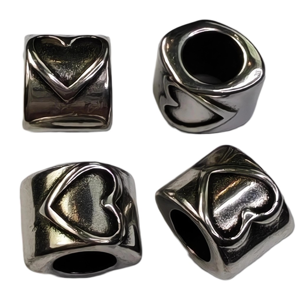 TUBO CORAZÓN ZAMAK 10x8MM AGUJERO 5 MM 4 UNIDADES : Acabado:Baño Plata Antigua