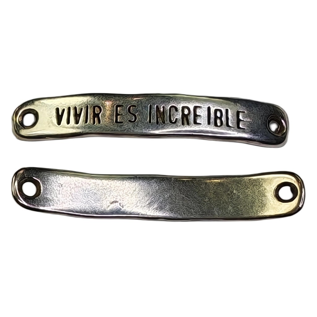 PLACA PULSERA ZAMAK VIVIR ES INCREÍBLE 2 UD : Acabado:Baño Plata Antigua