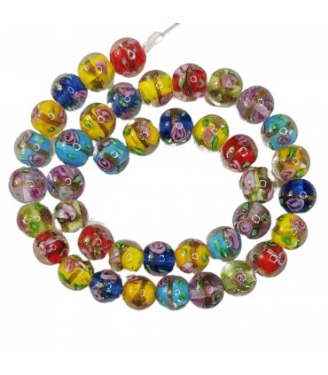 BOLAS CRISTAL CON ROSAS 10 MM HILO MIX DE 40 CM