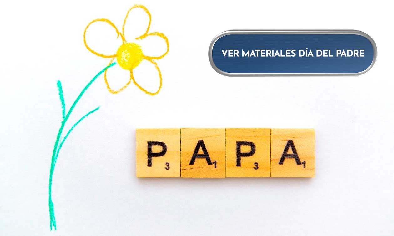 ;Materiales día del padre: papeles, soportes, accesorios.